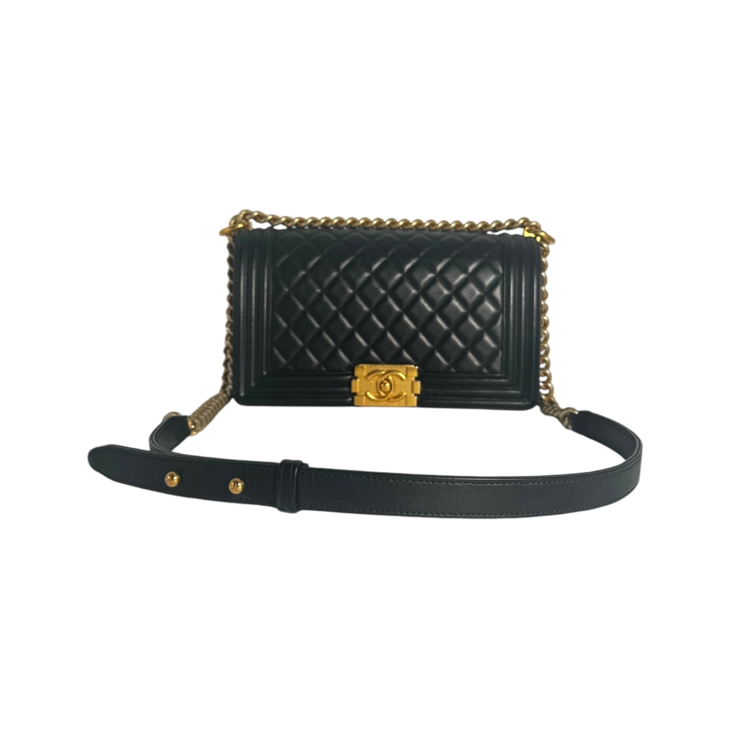 Chanel Black Quilted Lambskin Medium Boy Bag