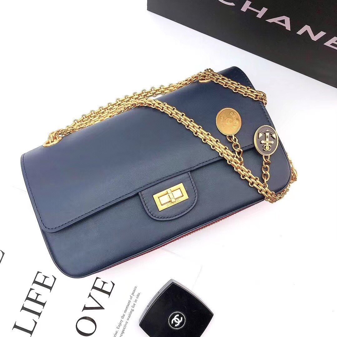 CHLMaroon Medallion Nude Reissue 2.55 Classic 225 Flap Navy Blue Bag For Women 24cm/9.4in