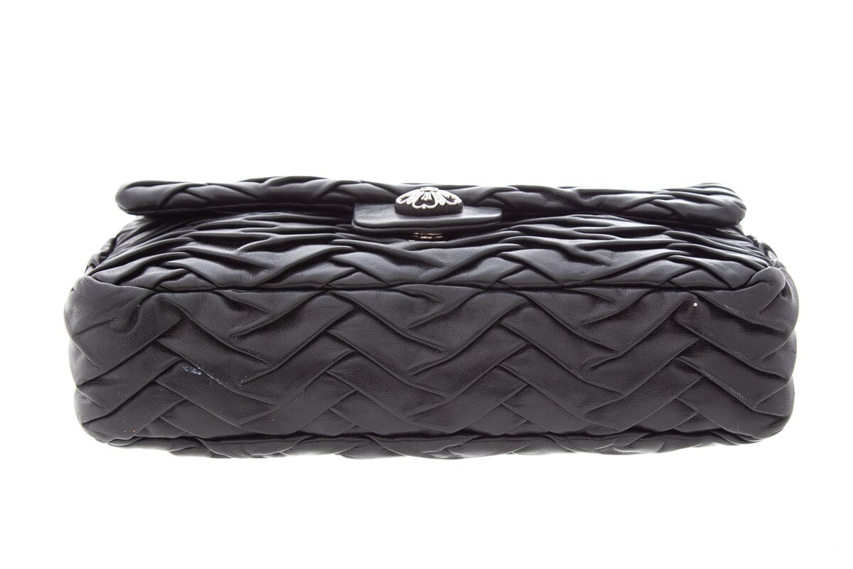 Chanel 2008 Black Lambskin Pleated Leather Single Flap Handbag