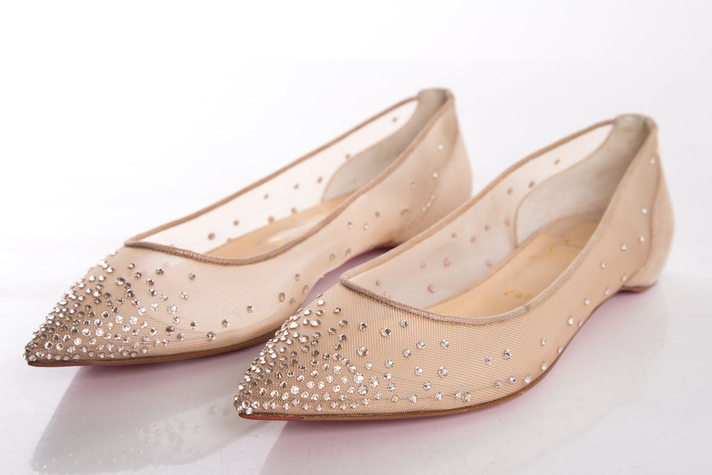 Christian Louboutin Nude Follies Strass Flats SZ 41