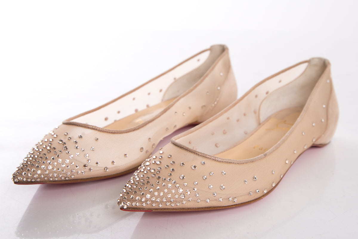 Christian Louboutin Nude Follies Strass Flats SZ 41
