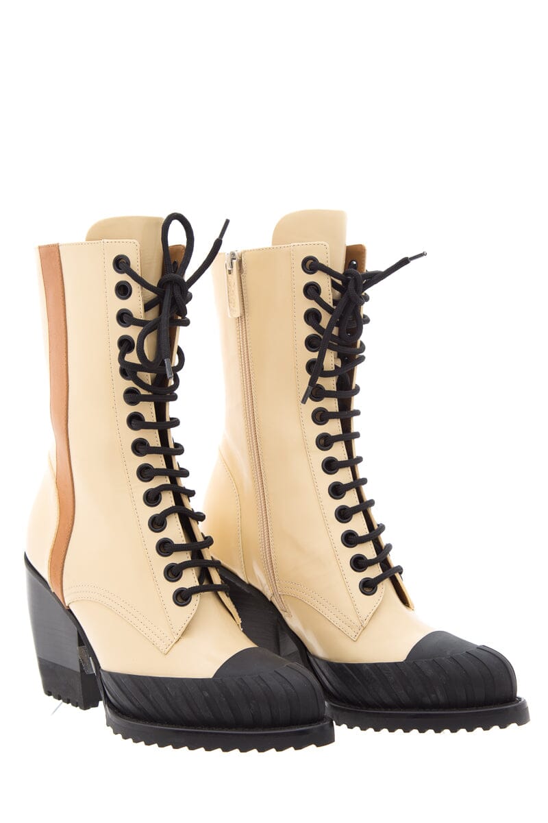 Chloe Rylee Cream Leather Lace Up Boots SZ 38