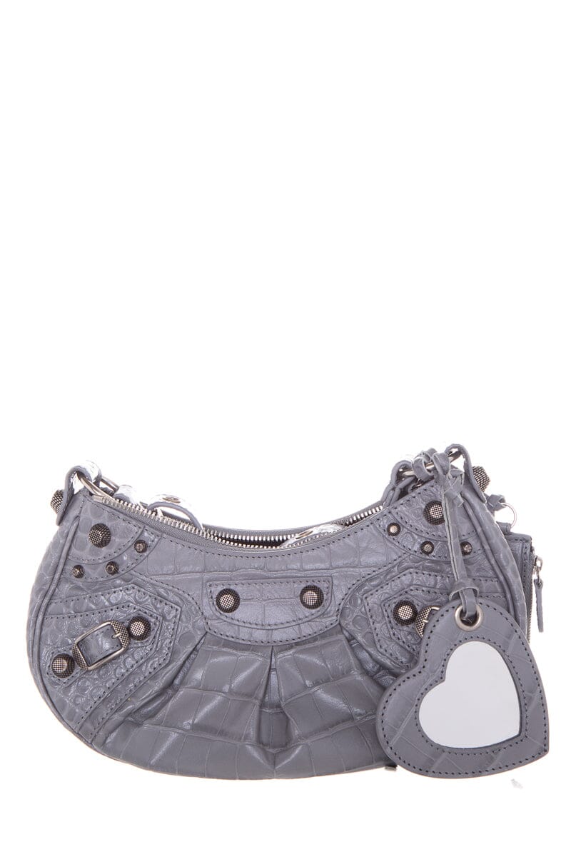 Balenciaga Grey Cagole Croc Embossed Shoulder Bag