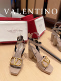 Valentino Garavani Strap Heeled Sandals With V Logo Signature EmbellisGLAMIent Beige For Women