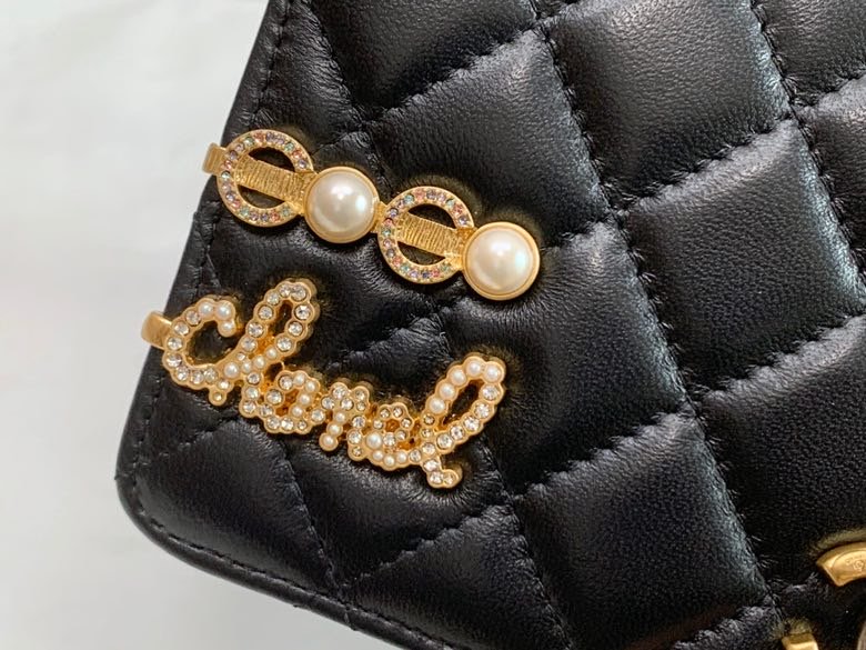 CHL Flap Bag Gold Toned Hardware Black For Women 7.4in/19cm