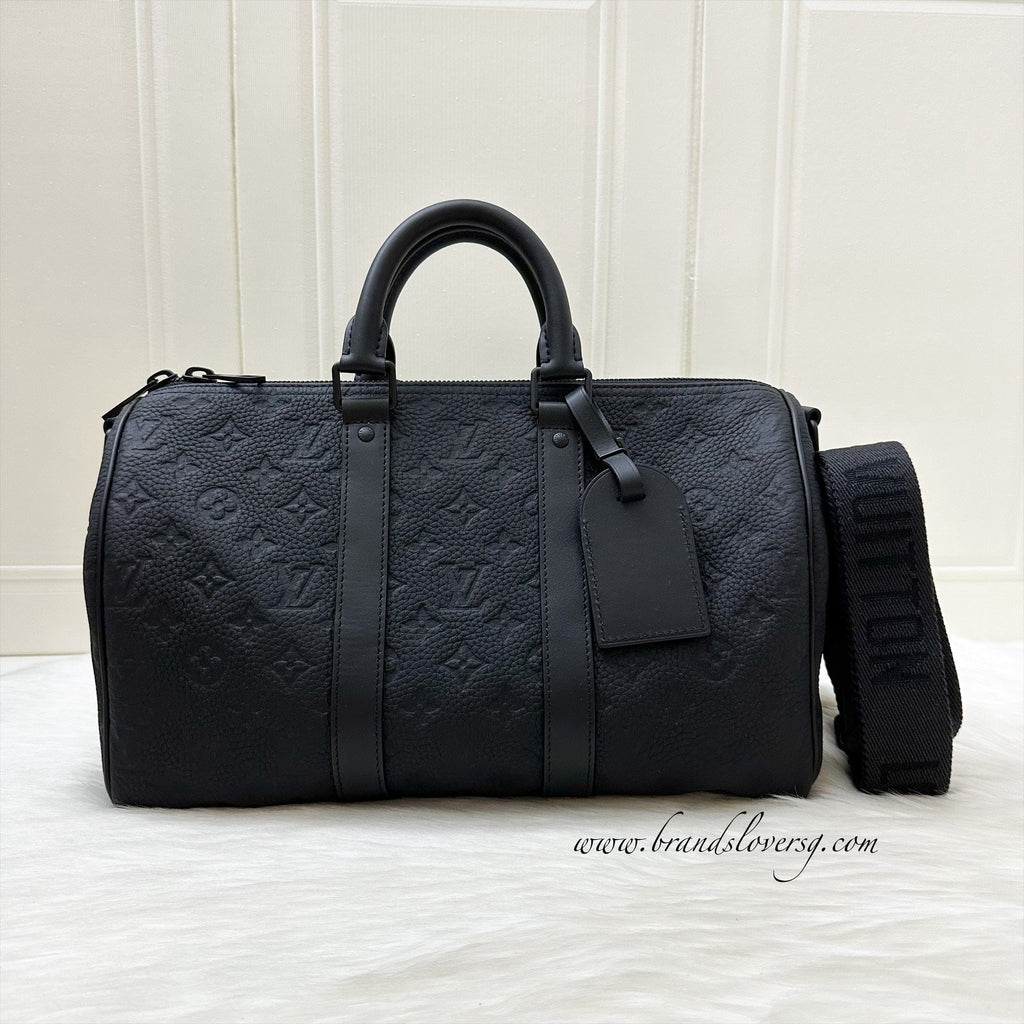 LV So Black Keepall 35 Bandouliere in Black Monogram Embossed Taurillon Calfskin and Black HW