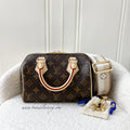 LV Speedy Bandouliere 20 in Monogram Canvas and Beige Patterned Strap