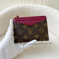 LV Zipped Card Holder in Monogram Canvas and Fuchsia Leather