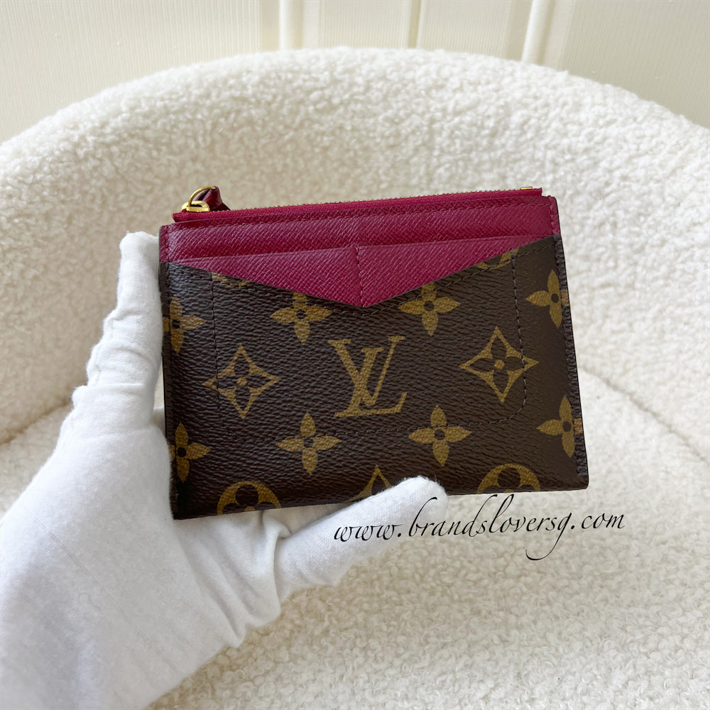 LV Zipped Card Holder in Monogram Canvas and Fuchsia Leather