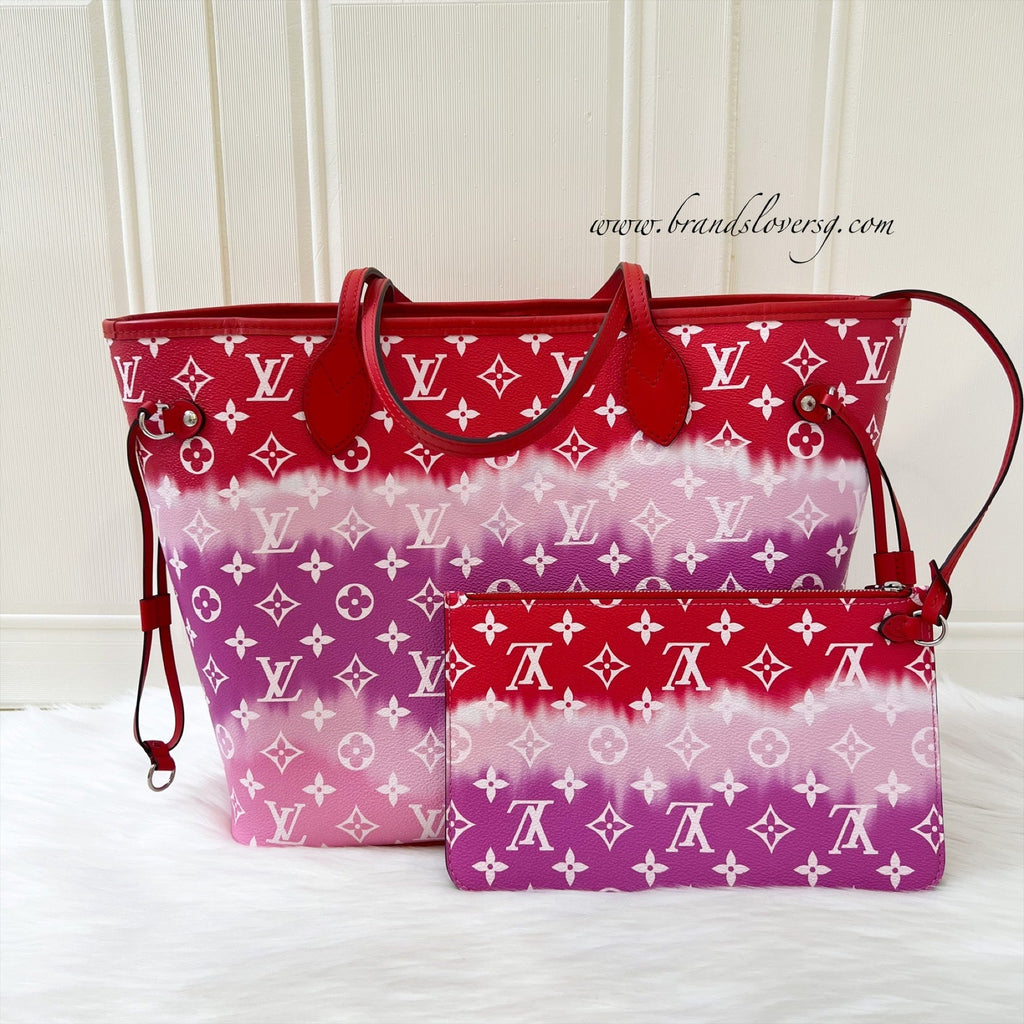LV Neverfull MM with Detachable Pouch in Red / Pink Escale Monogram Canvas SHW