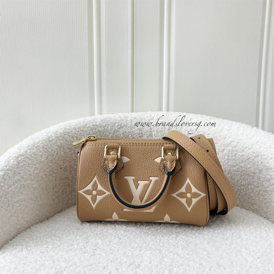 LV Nano Speedy in Arizona Beige / Crème Beige Monogram Empreinte Leather