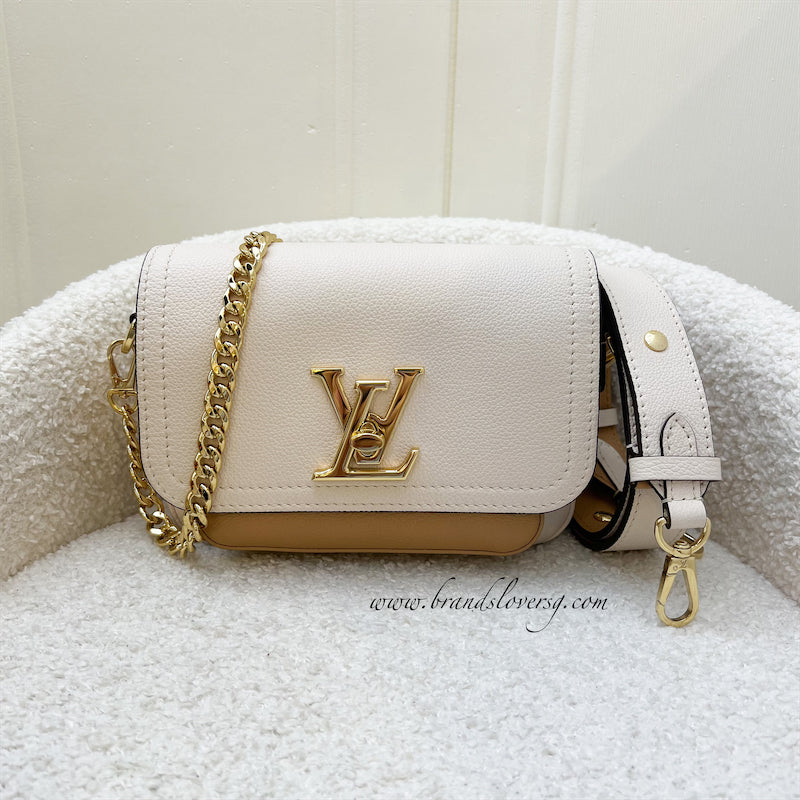 LV Lockme Tender Flap Bag in Beige and Caramel Grained Calfskin and GHW
