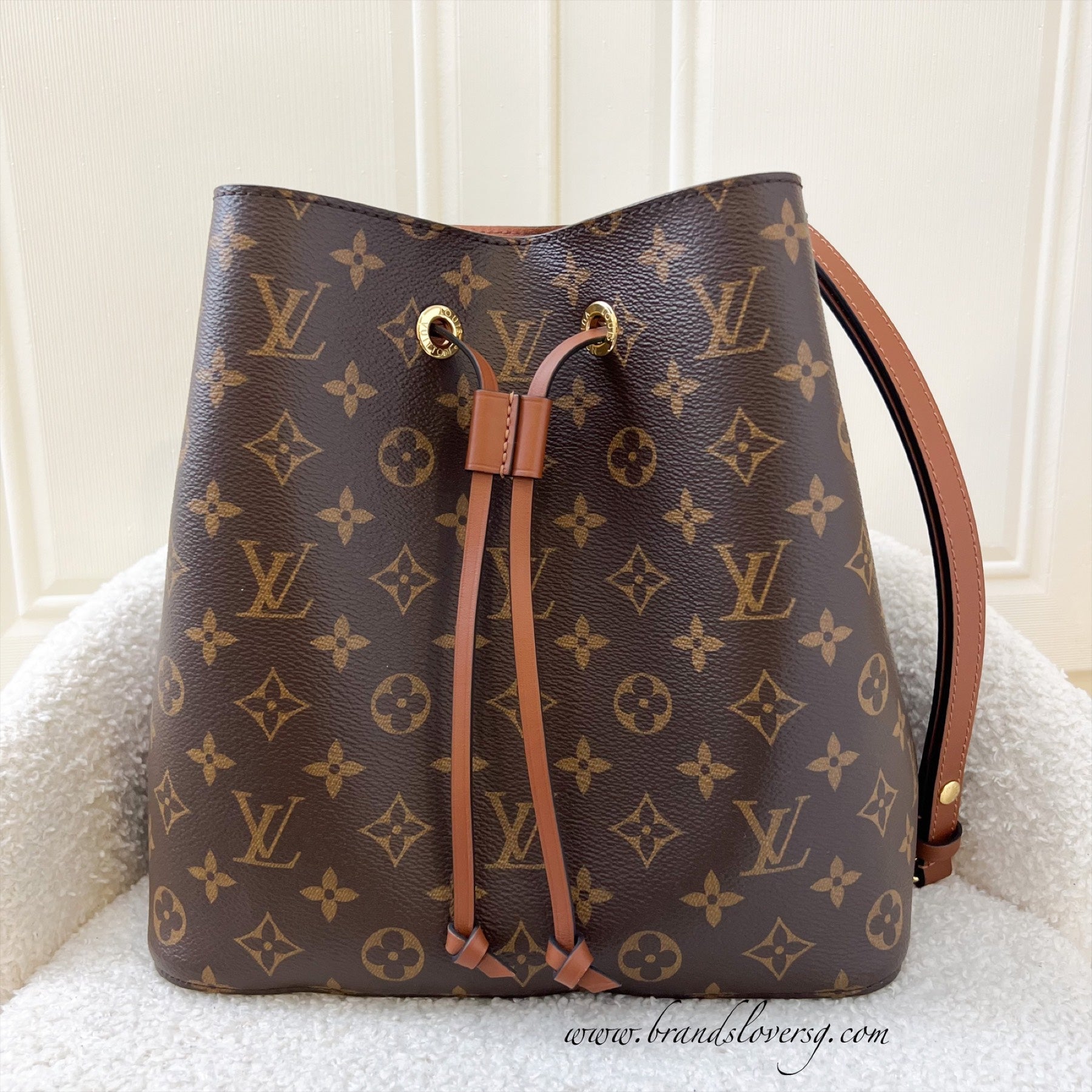 LV Neonoe MM in Monogram Canvas, Caramel Strap and GHW