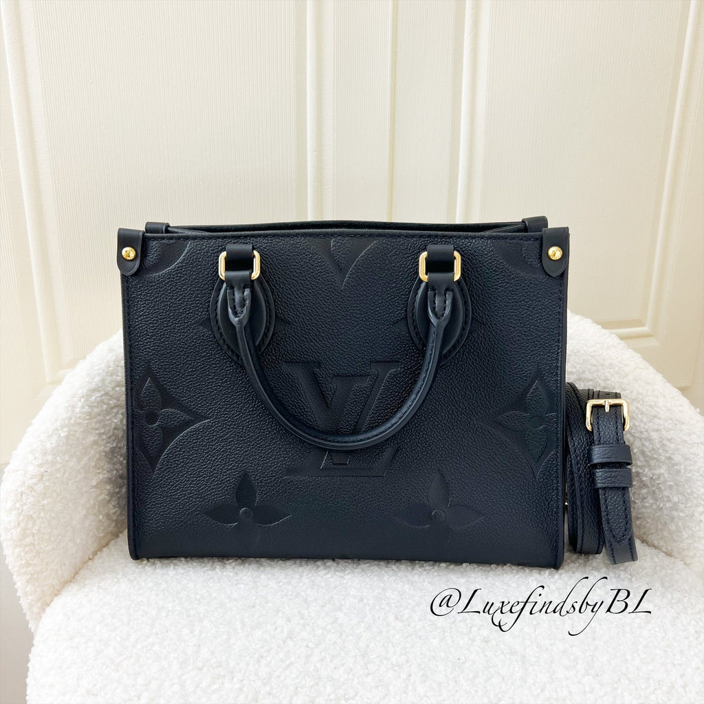 LV Onthego PM in Black Giant Monogram Empreinte Leather GHW