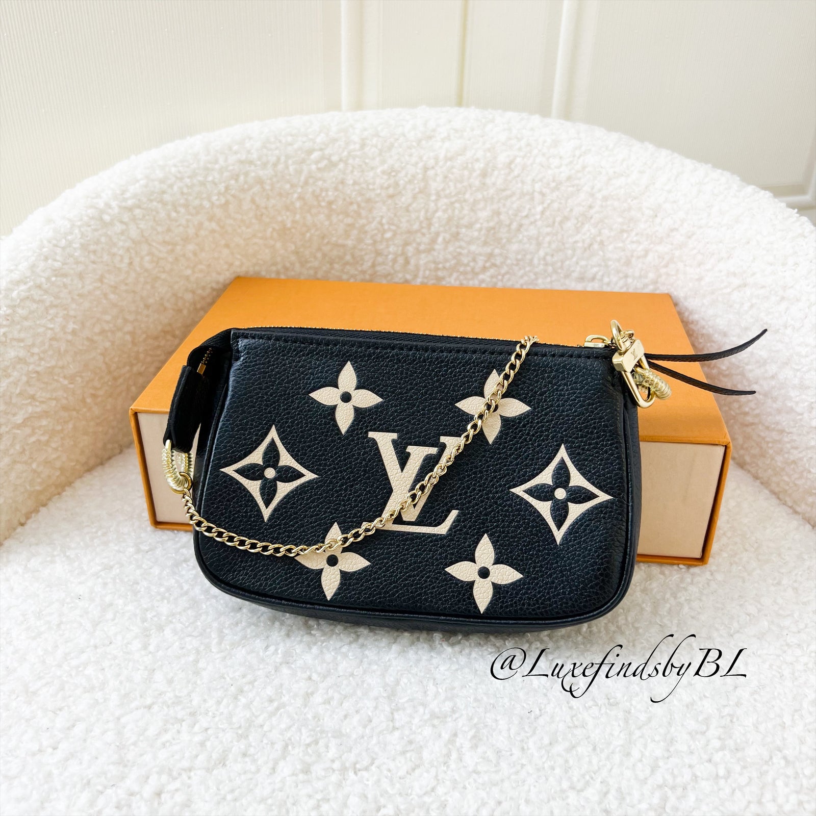 LV Mini Pochette Accessoires in Black and Beige Monogram Empreinte Leather GHW