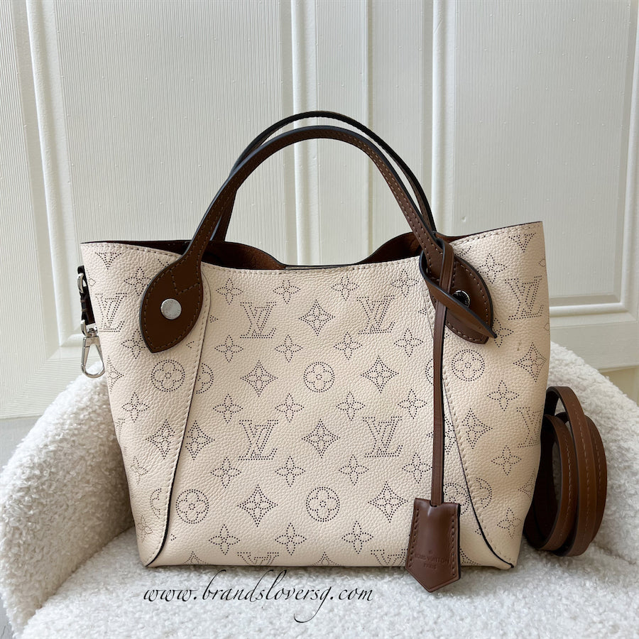 LV Hina PM in Creme Beige Mahina Perforated Calf Leather and Brown Trim