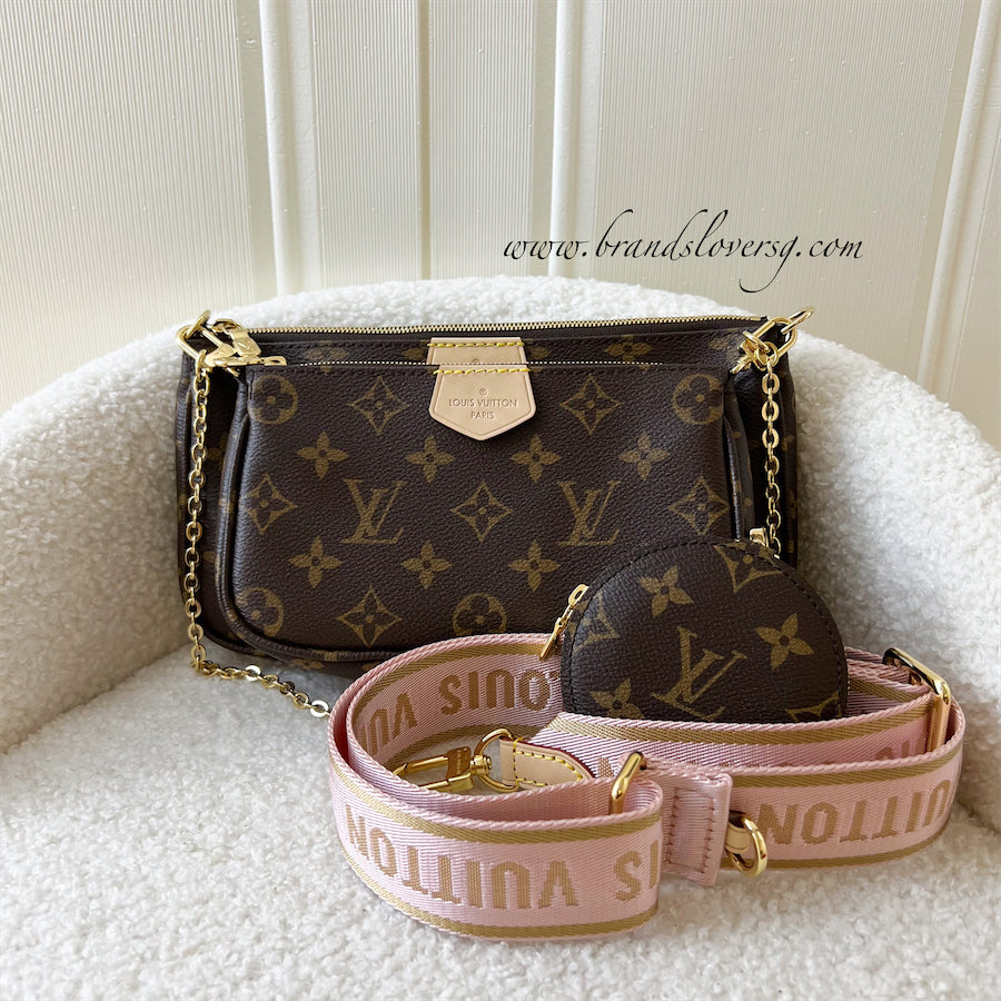 LV Multi Pochette Accessoiries in Monogram Canvas with Pink Strap GHW