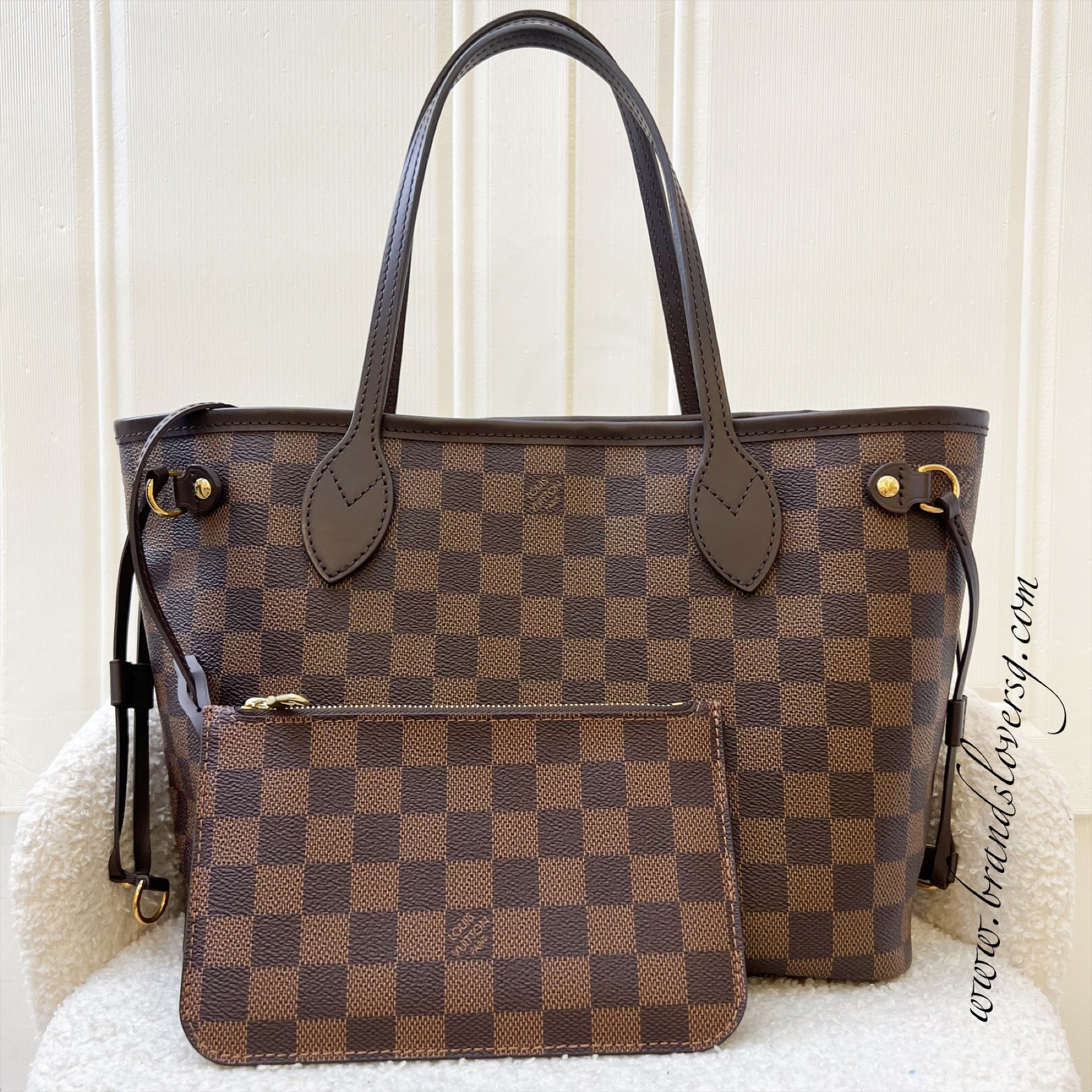 LV Neverfull PM (with Pouch) in Damier Ebene Canvas and GHW