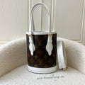 LV Nano Bucket Bag with Top Handle in White Leather and Monogram Canvas GHW (No Attached Pouch)