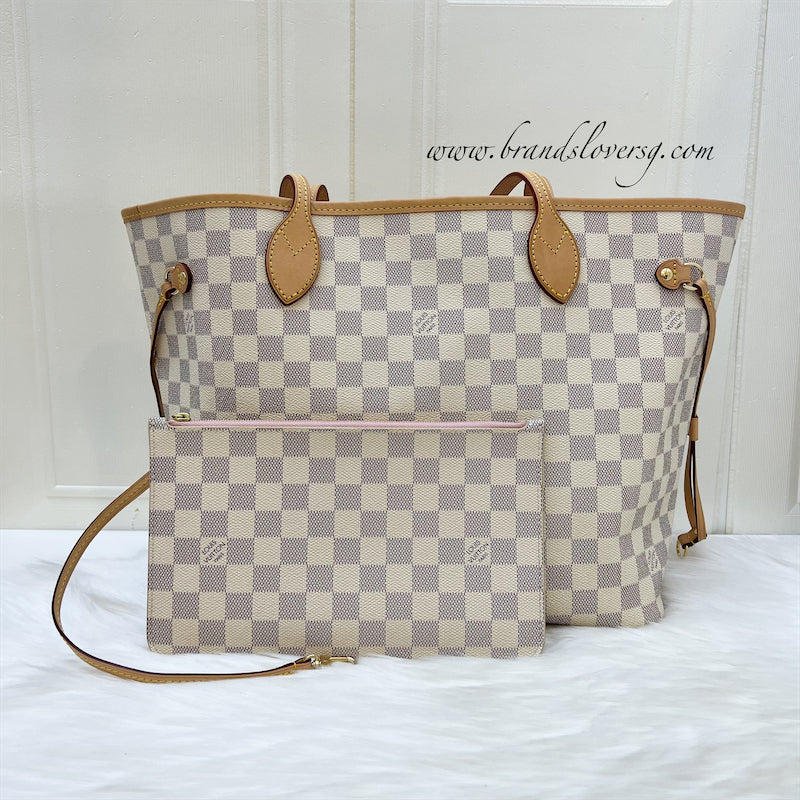 LV Neverfull MM in Damier Azur Canvas and GHW