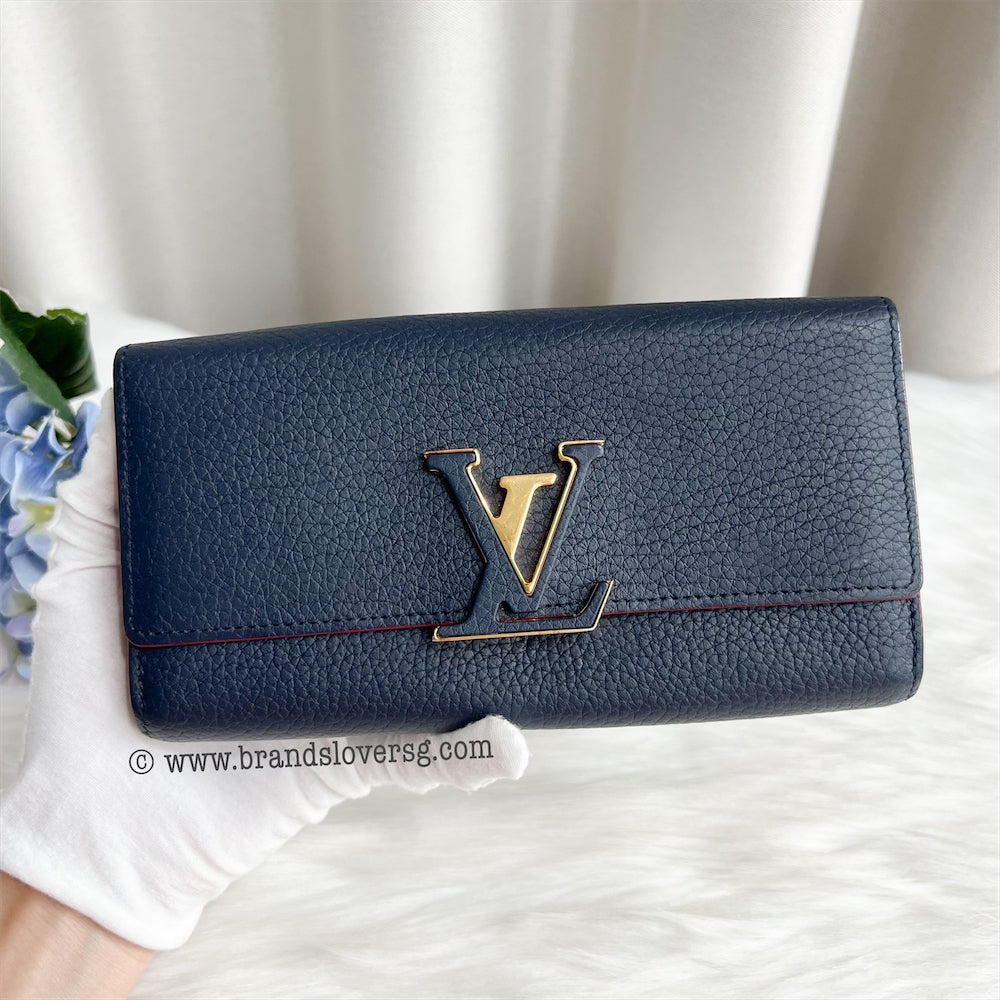 LV Capucines Wallet in Marine Rouge Grained Calfskin and GHW