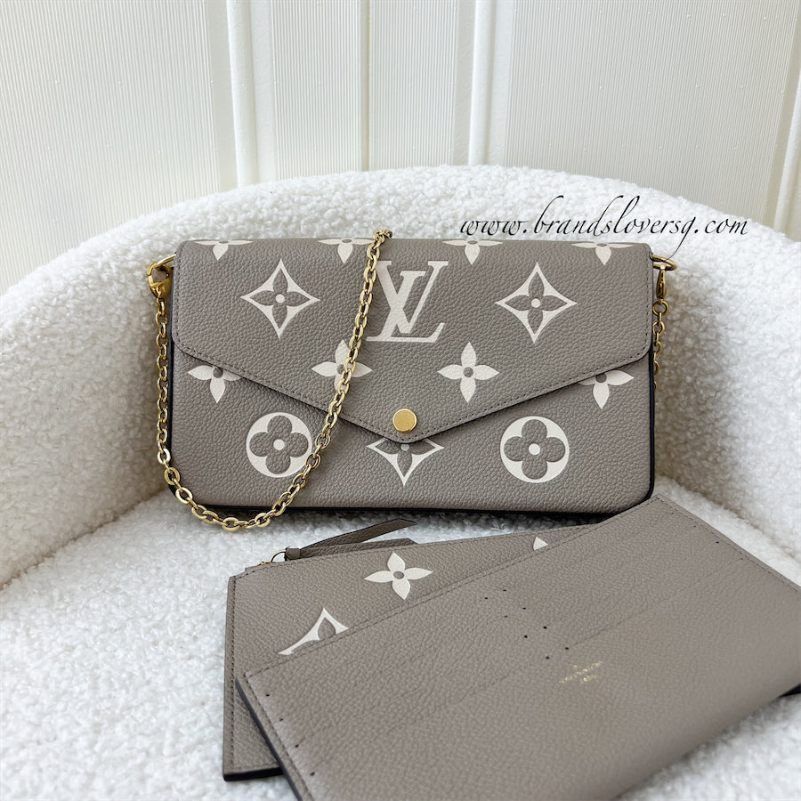 LV Félicie Pochette in Tourterelle (Grey) and Creme Monogram Empreinte Leather and GHW