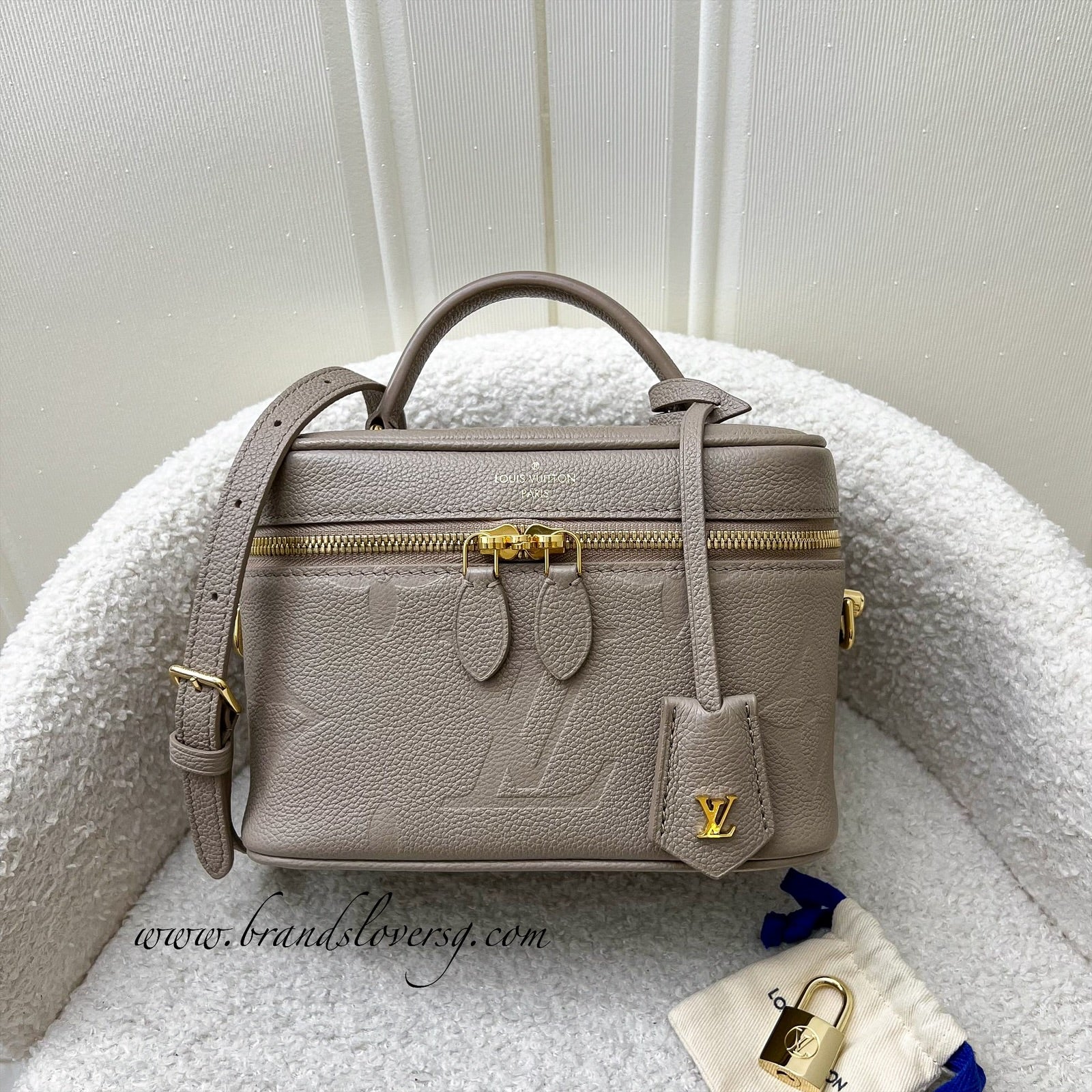 LV Vanity PM in Tourterelle Grey Giant Monogram Empreinte Leather GHW