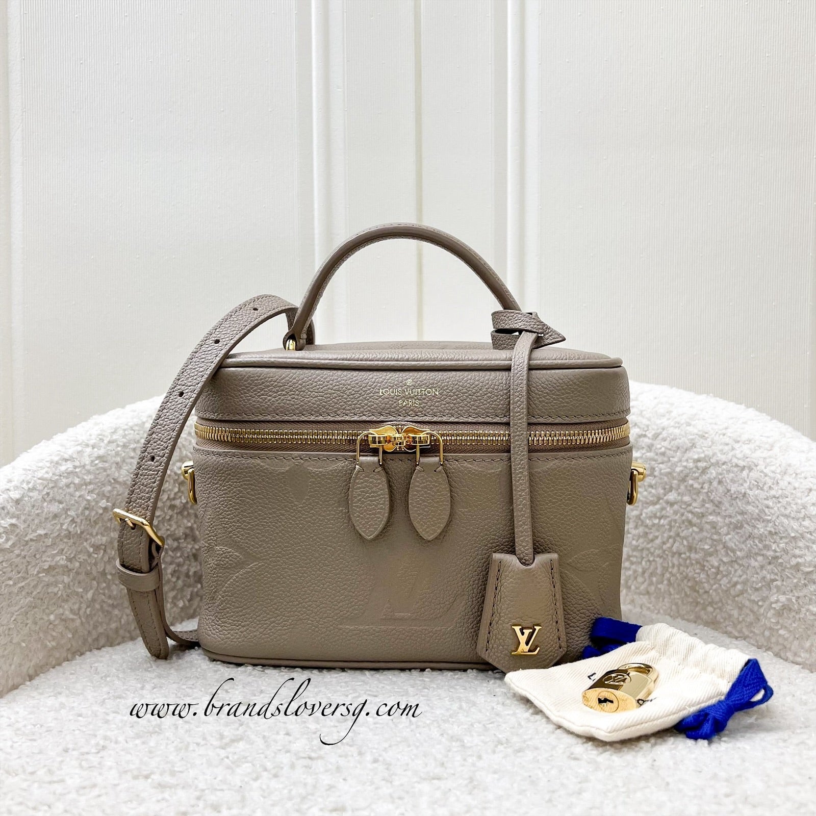 LV Vanity PM in Tourterelle Grey Giant Monogram Empreinte Leather GHW