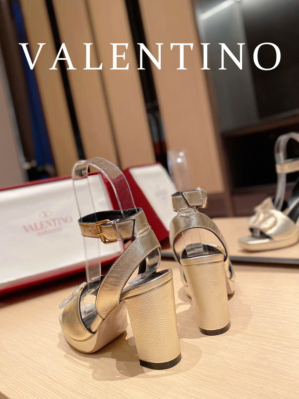 Valentino Garavani Strap Heeled Sandals With V Logo Crystal EmbellisGLAMIent Gold For Women