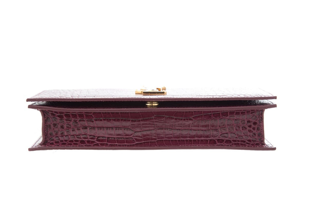 Saint Laurent Burgundy Embossed Croc Clutch