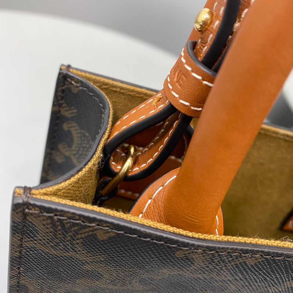 CE Mini Vertical Cabas In Triomphe Canvas Brown For Women 7.2in/18cm 194372BZK.04LU