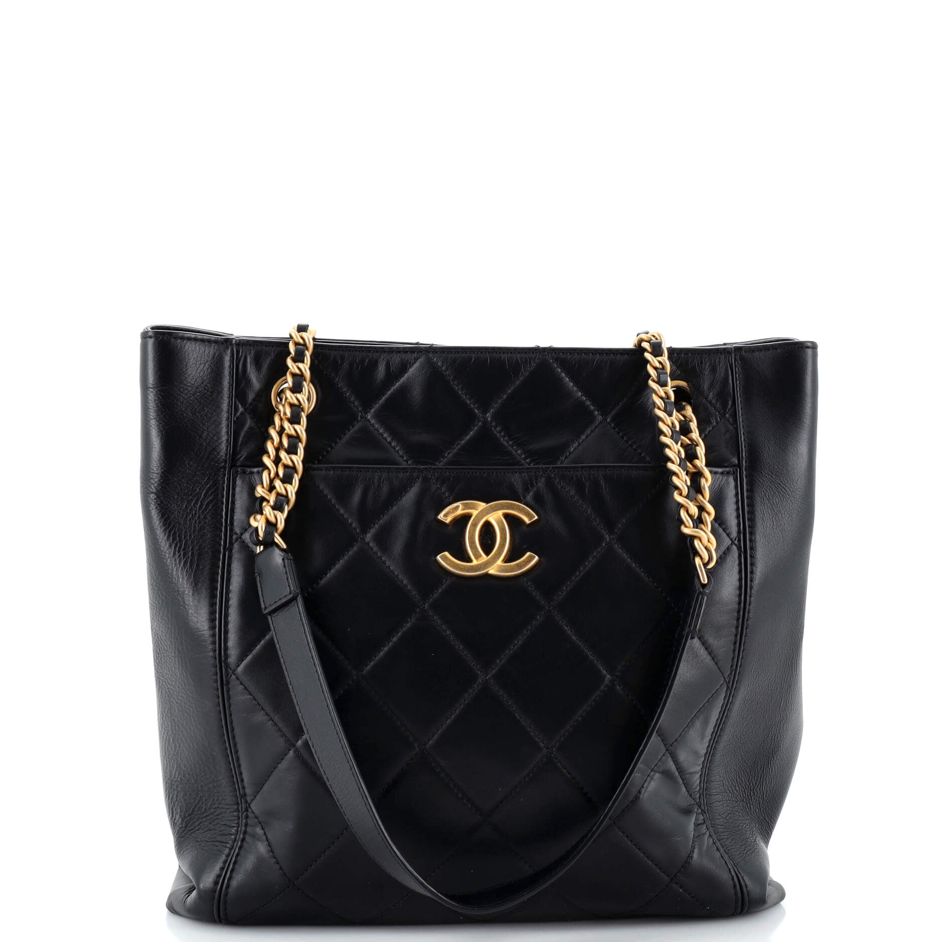 CHANEL CC Front Pocket Shopping Tote Quilted Calfskin Small