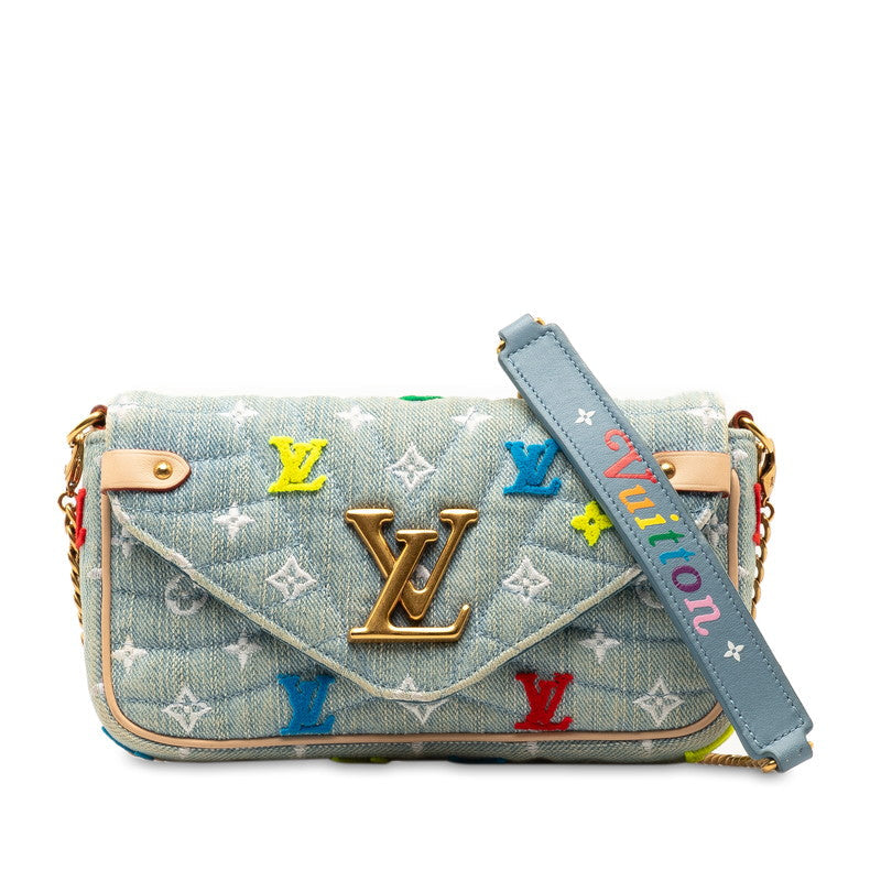 Louis Vuitton Monogram Denim New Wave Pochette  Chain Shoulder Bag M67531 Blue Multicolor Denim Leather  Louis Vuitton