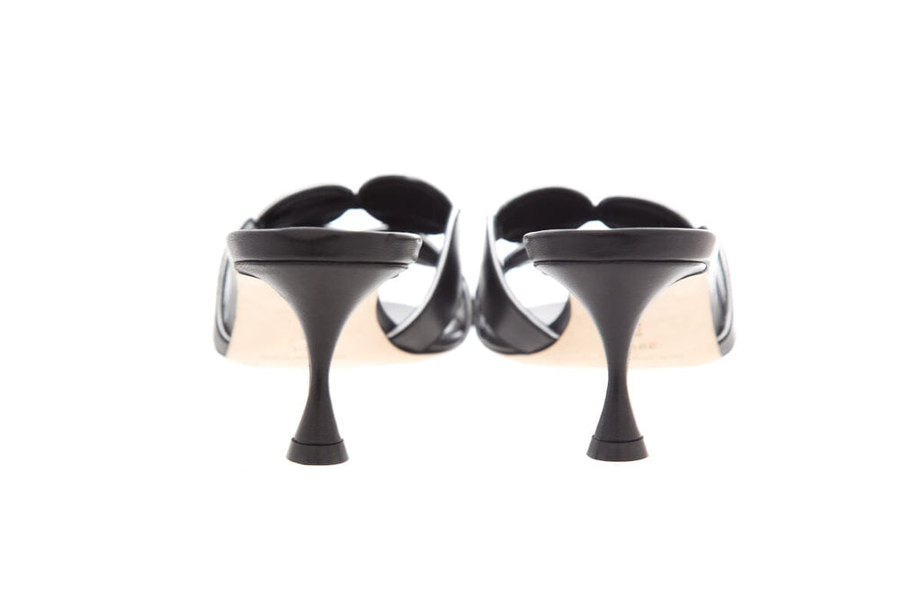 Manolo Blahnik Black Kitten Heel Disk Strap Mules SZ 39.5