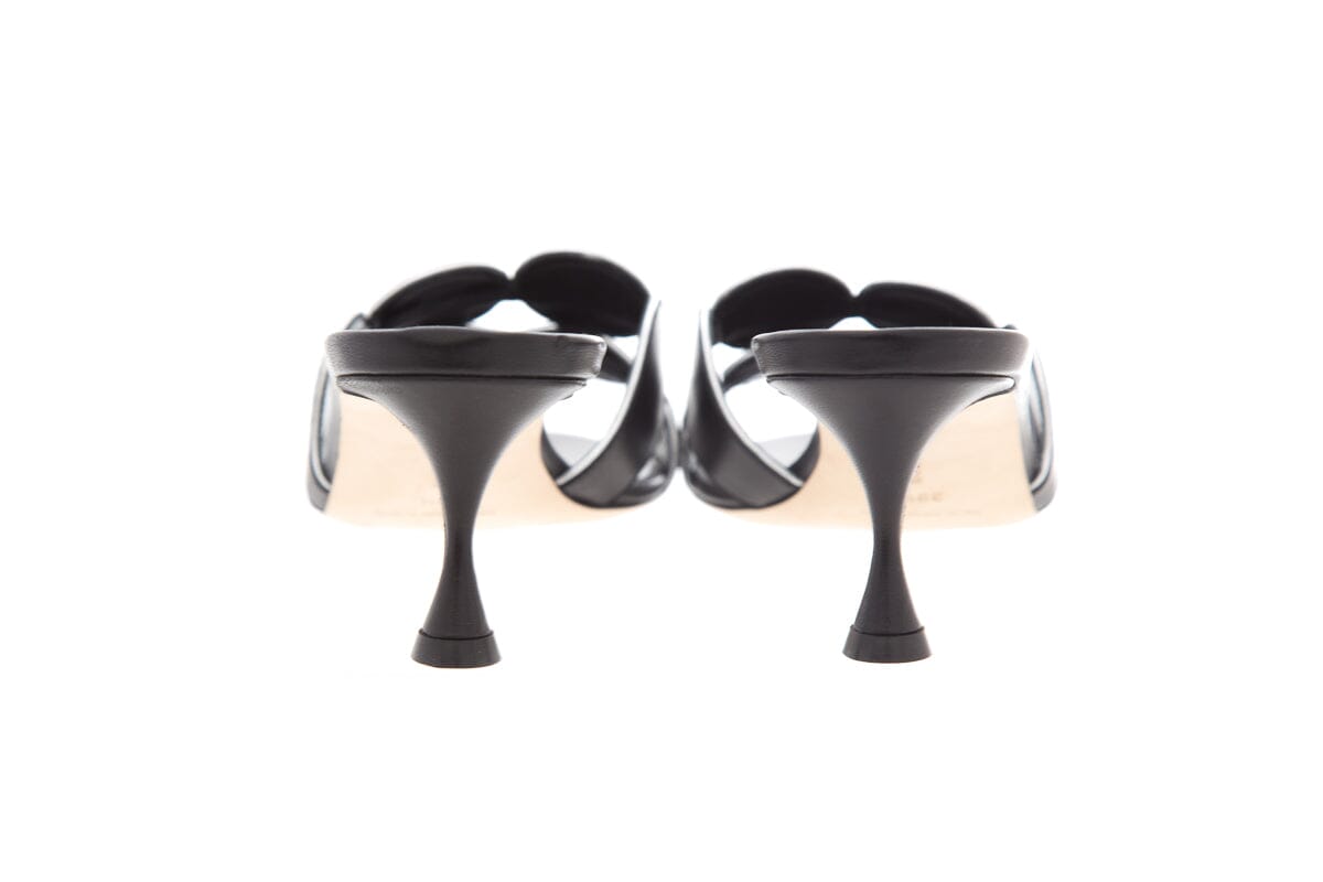 Manolo Blahnik Black Kitten Heel Disk Strap Mules SZ 39.5