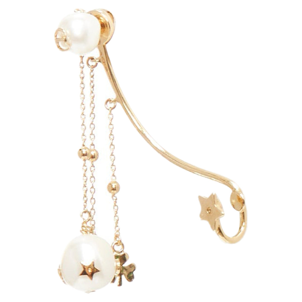 Dior Tribales Gold Metal CD Logo Star Pearl Pin Ear Cuff Earring