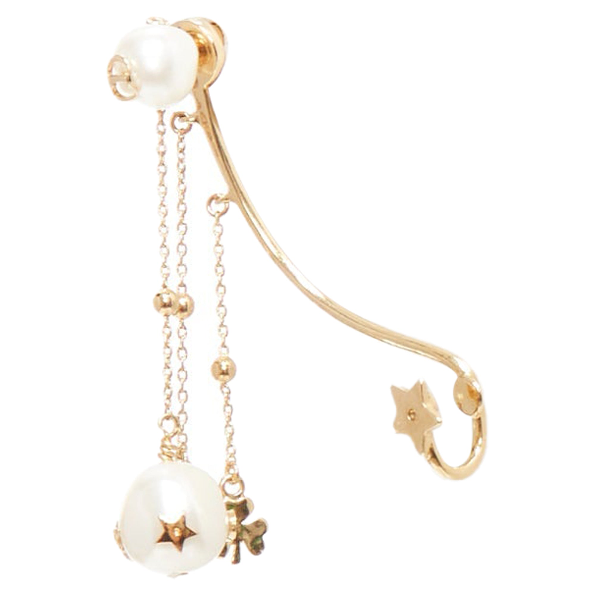 Dior Tribales Gold Metal CD Logo Star Pearl Pin Ear Cuff Earring