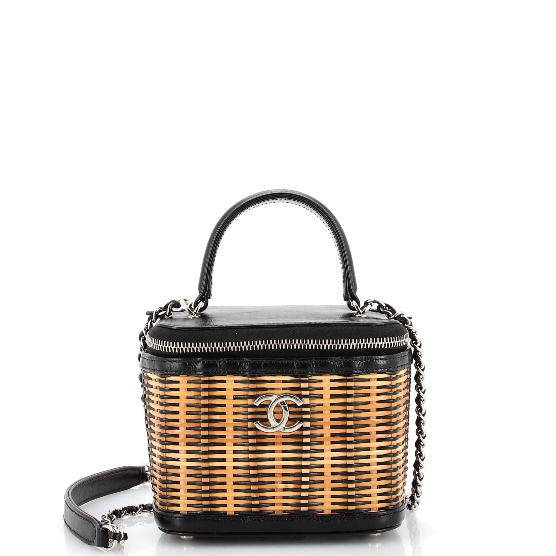 CHANEL Take Away Vanity Case Rattan and Calfskin Small