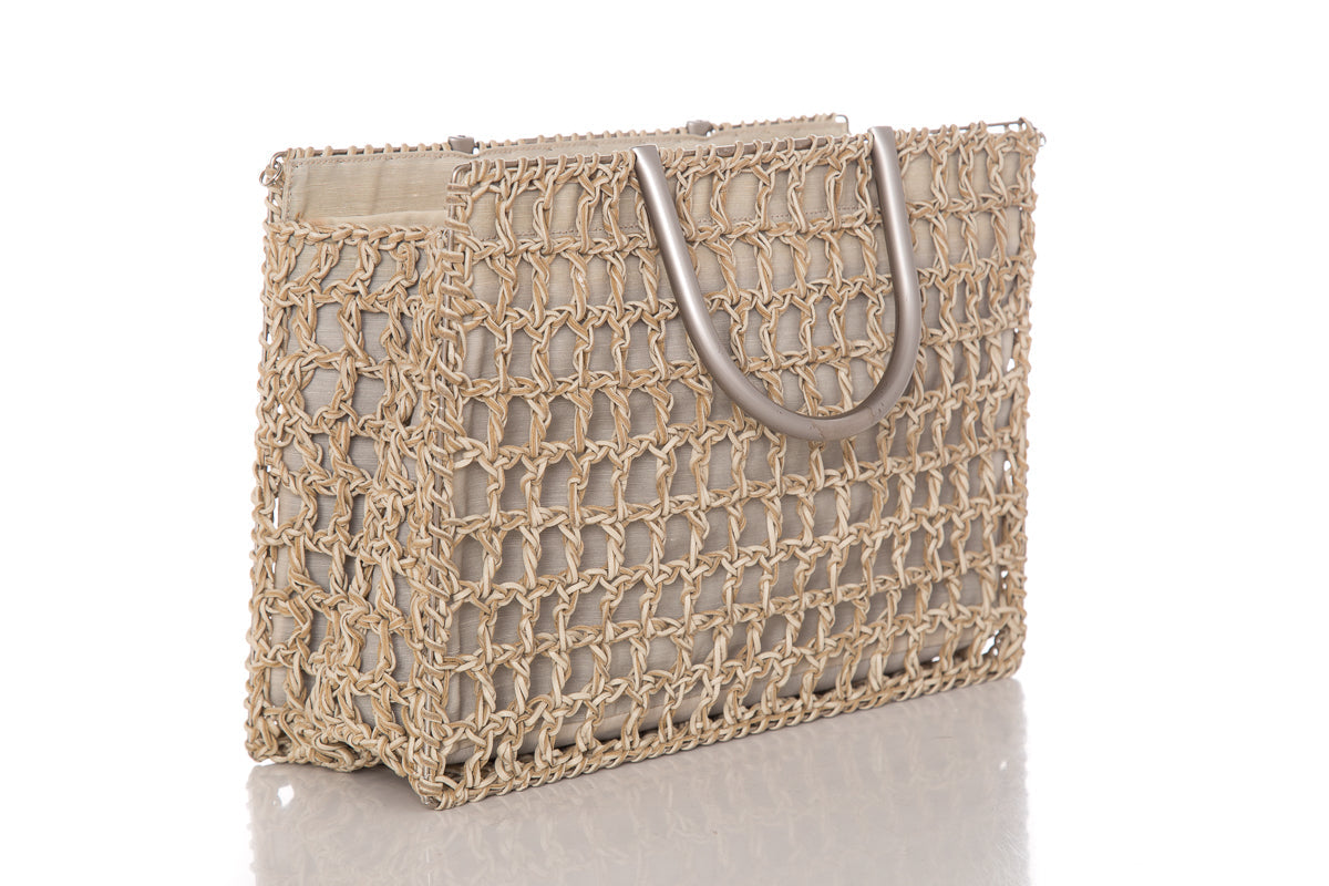 Salvatore Ferragamo Natural Woven Leather Handbag