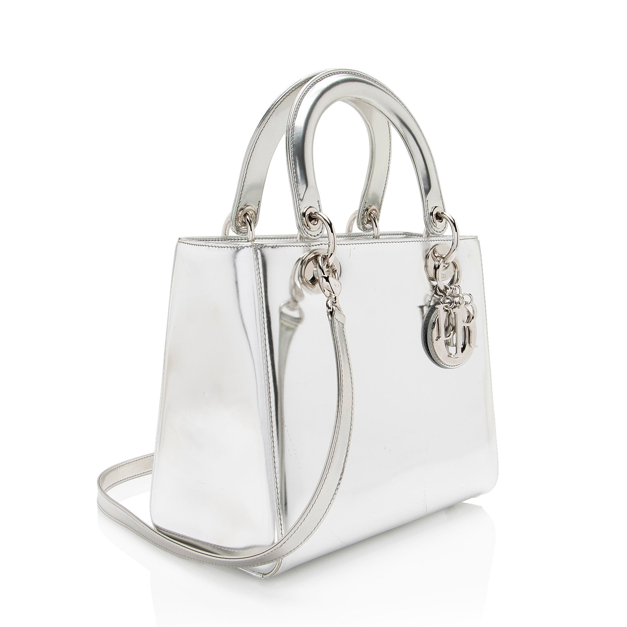 Dior Metallic Patent Leather Lady Dior Medium Tote