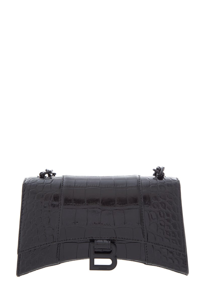 Balenciaga Black Hourglass Croc-Embossed Handbag