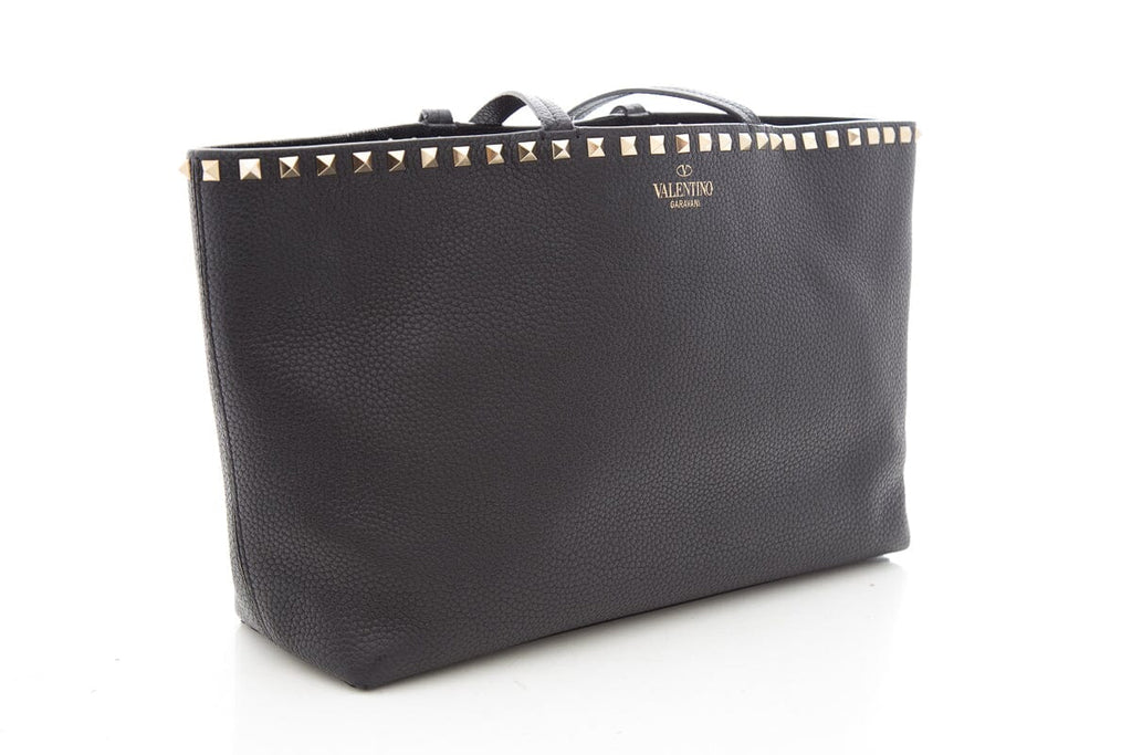 Valentino Black Small Leather Rockstud Tote