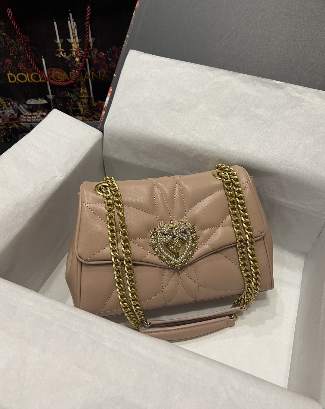 GLAMI Large Devotion Shoulder Bag In Quilted Nappa Beige For Women 11.4in/29cm GLAMI