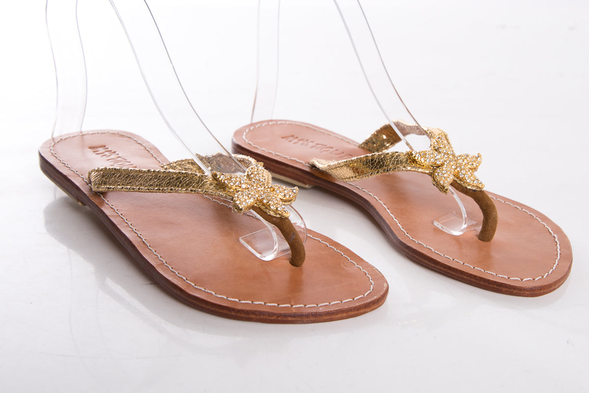 Mystique Brown & Gold Sandals SZ 6