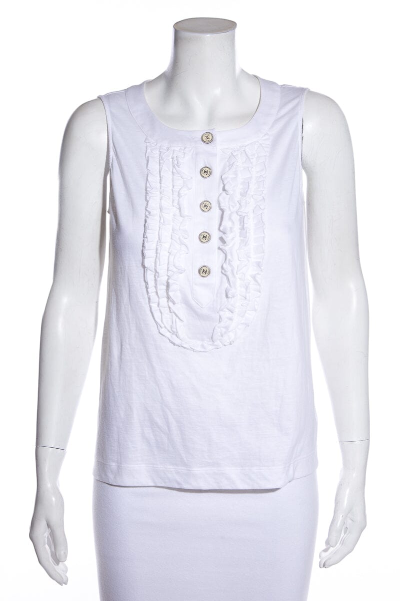 Chanel Ivory Ruffle Tank SZ 38
