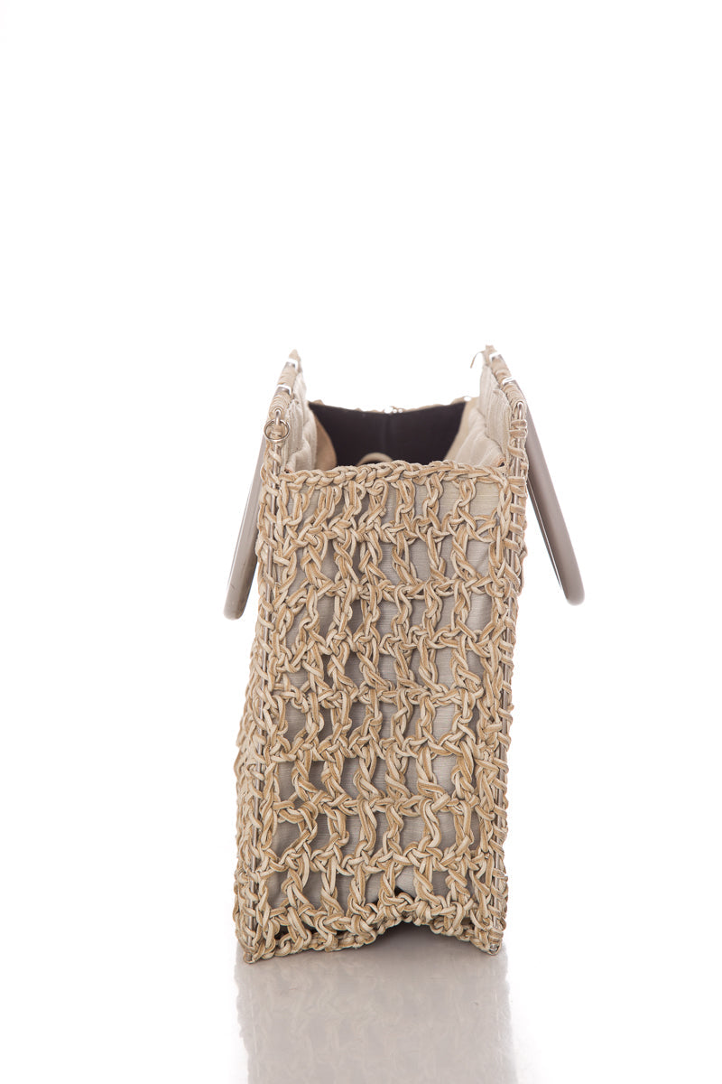 Salvatore Ferragamo Natural Woven Leather Handbag
