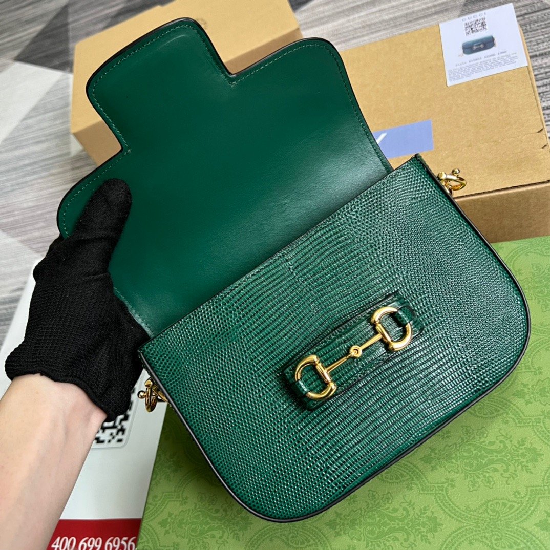 gg Horsebit 1955 Lizard Mini Bag Green For Women, Women’s Bags 8in/20cm gg‎ ‎675801 LUZ0G 3154