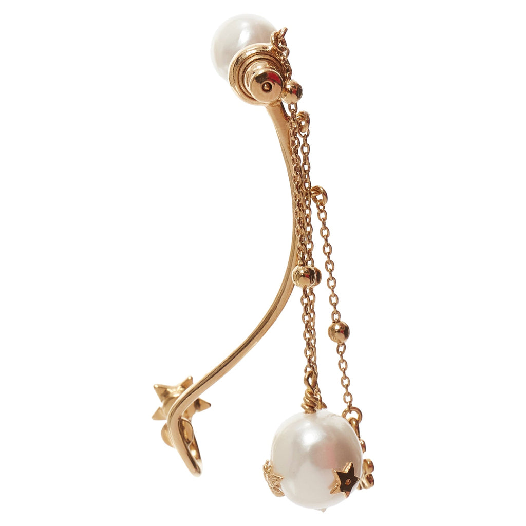 Dior Tribales Gold Metal CD Logo Star Pearl Pin Ear Cuff Earring