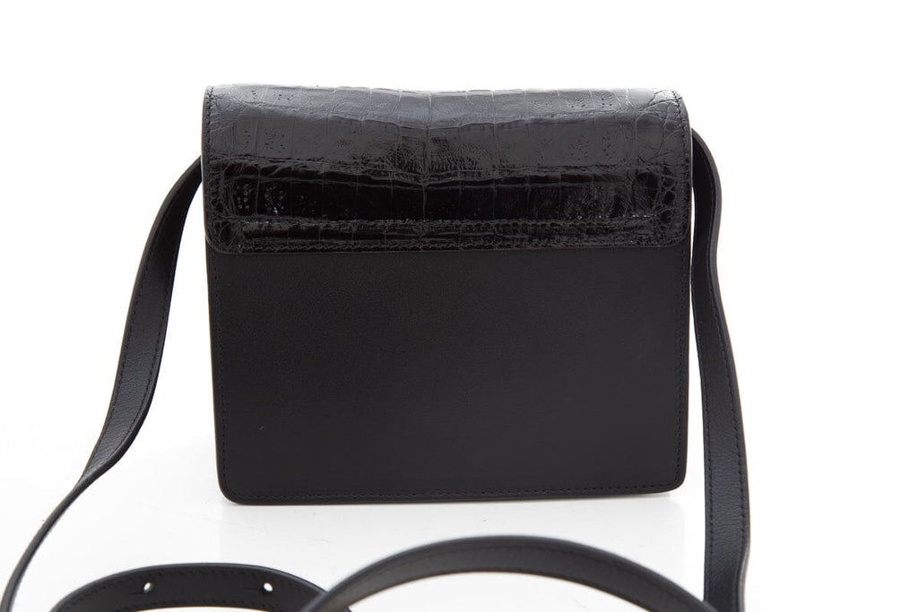 Nancy Gonzalez Black Croc & Leather Handbag