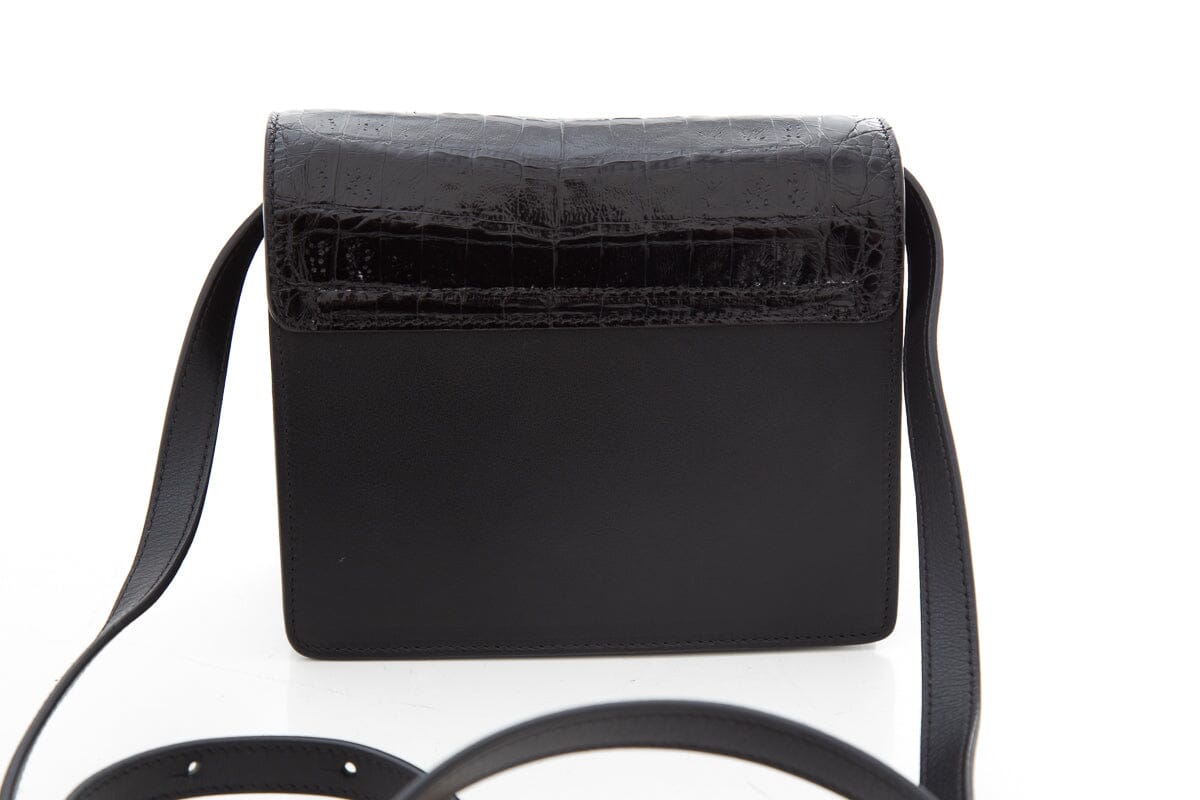Nancy Gonzalez Black Croc & Leather Handbag